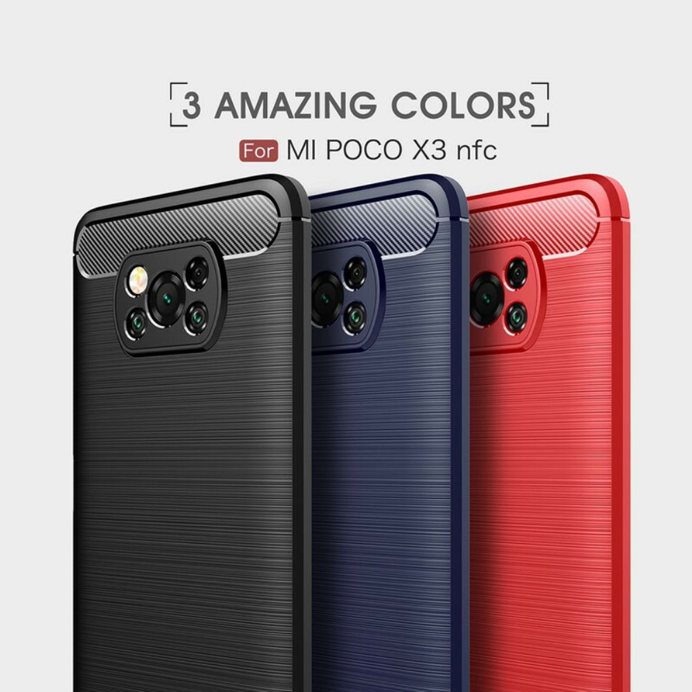 Telefoonhoesje voor Poco X3 / X3 Pro / X3 NFC Geborstelde Koolstofvezel