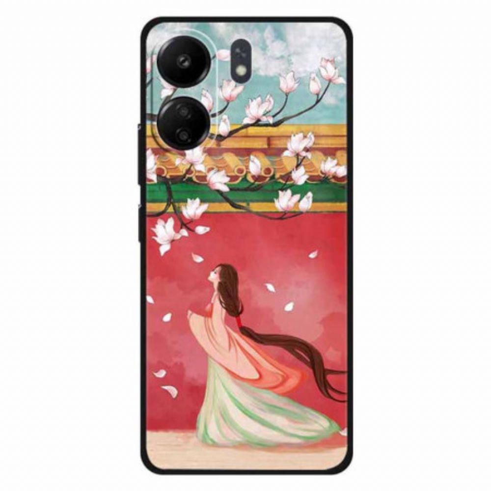 Cover Hoesje Poco C65 Telefoonhoesje Vrouw En Perzikbloesems