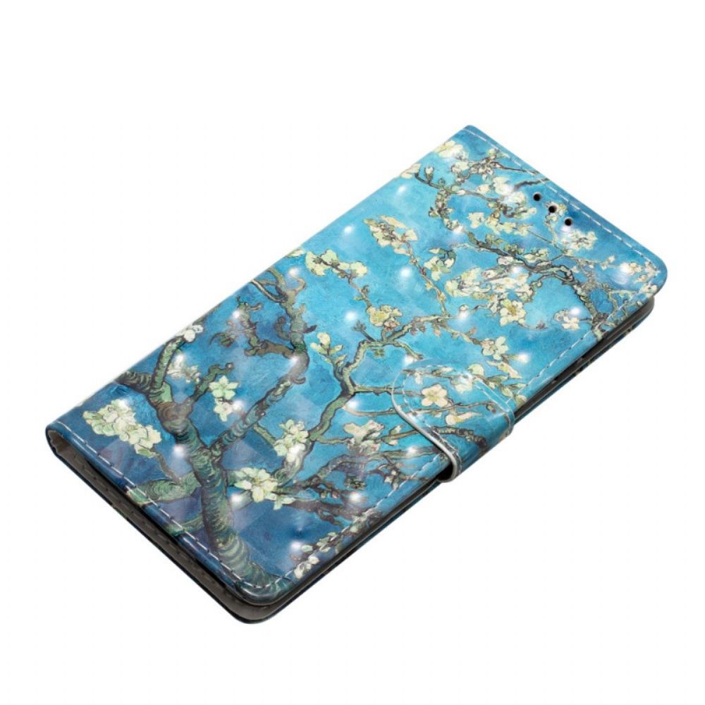 Flip Case Leren Poco C65 Abrikozenbloemen Met Riempje