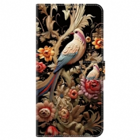 Flip Case Leren Poco C65 Vintage Bloem En Vogel