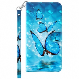 Folio-hoesje Poco C65 Telefoonhoesje Blauwe Vlinders Met Riem