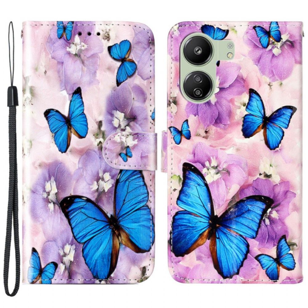 Folio-hoesje Poco C65 Telefoonhoesje Bloemen- En Vlinderpatroon Met Riempje