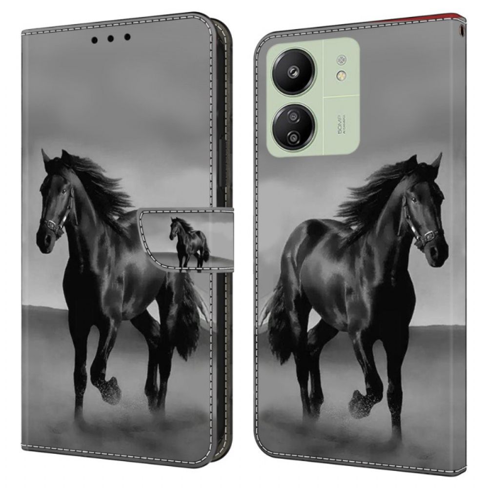 Folio-hoesje Poco C65 Telefoonhoesje Zwart Paard