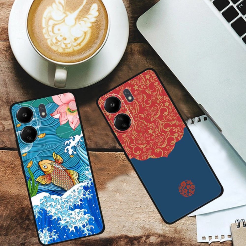 Hoesje Poco C65 Bloemen- En Drakenpatroon