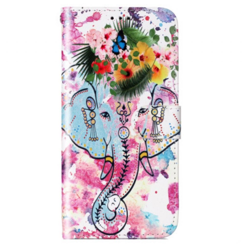 Leren Hoesje Poco C65 Aquarelolifant Met Koord Bescherming Hoesje