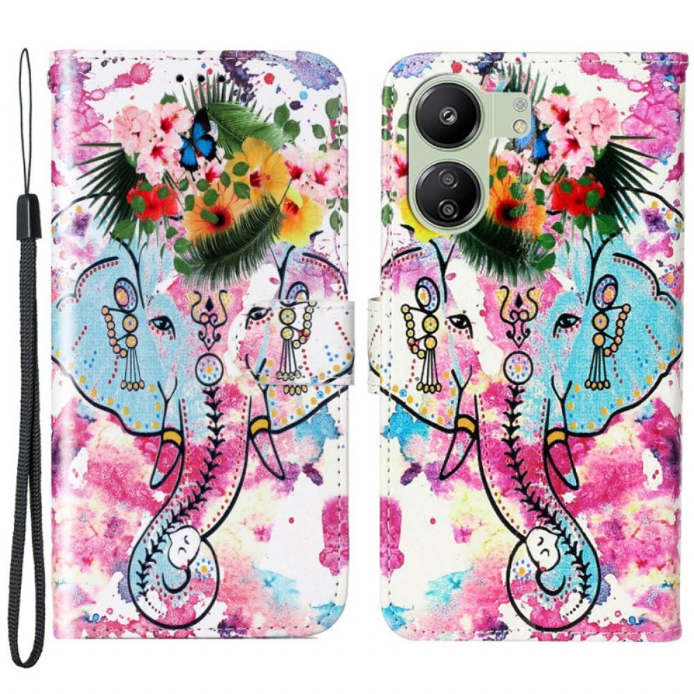 Leren Hoesje Poco C65 Aquarelolifant Met Koord Bescherming Hoesje