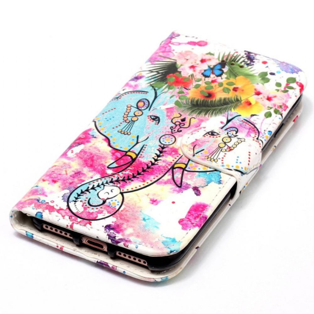 Leren Hoesje Poco C65 Aquarelolifant Met Koord Bescherming Hoesje