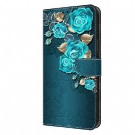 Leren Hoesje Poco C65 Blauwe Roos Bescherming Hoesje