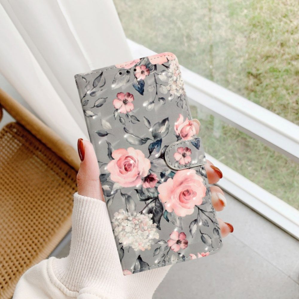 Leren Hoesje Poco C65 Bloeiende Bloemen Met Riempje Bescherming Hoesje