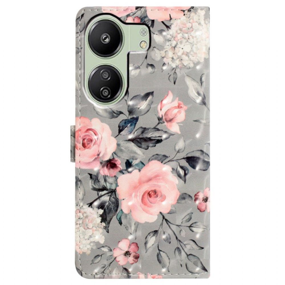 Leren Hoesje Poco C65 Bloeiende Bloemen Met Riempje Bescherming Hoesje