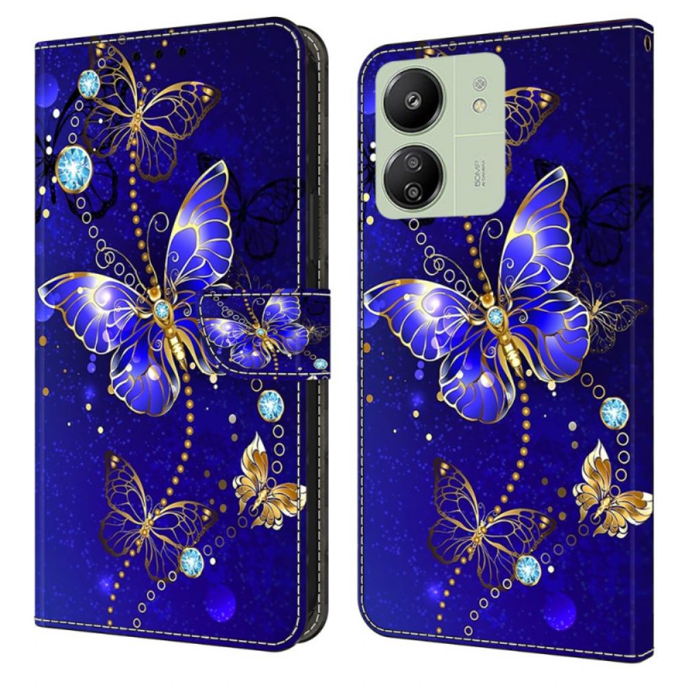 Leren Hoesje Poco C65 Diamanten Vlinder Met Band Bescherming Hoesje