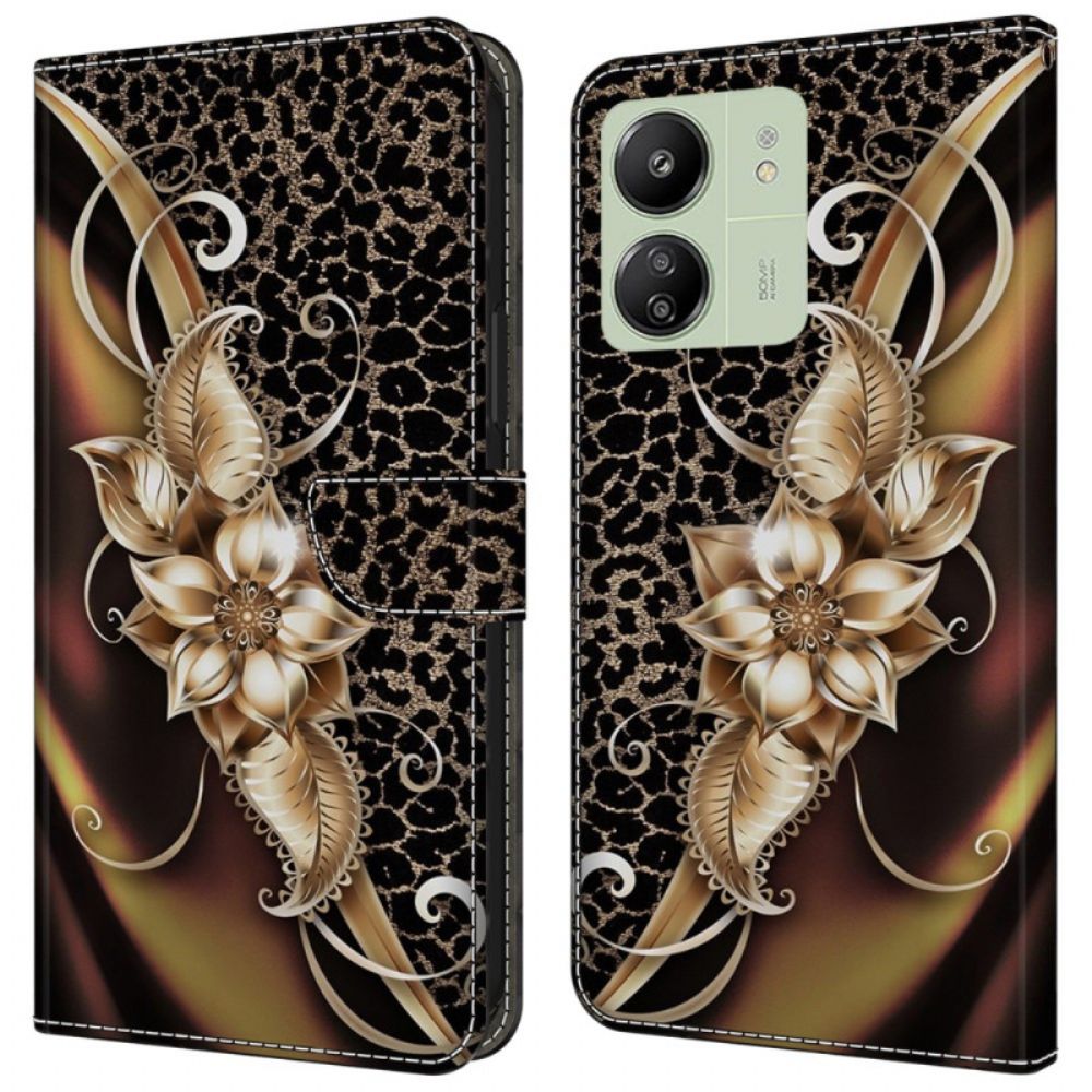 Leren Hoesje Poco C65 Metallic Bloem Bescherming Hoesje