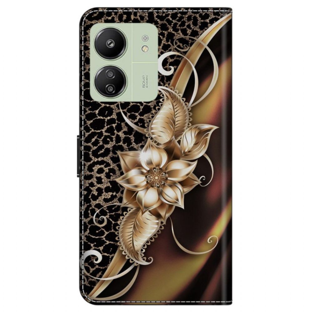 Leren Hoesje Poco C65 Metallic Bloem Bescherming Hoesje