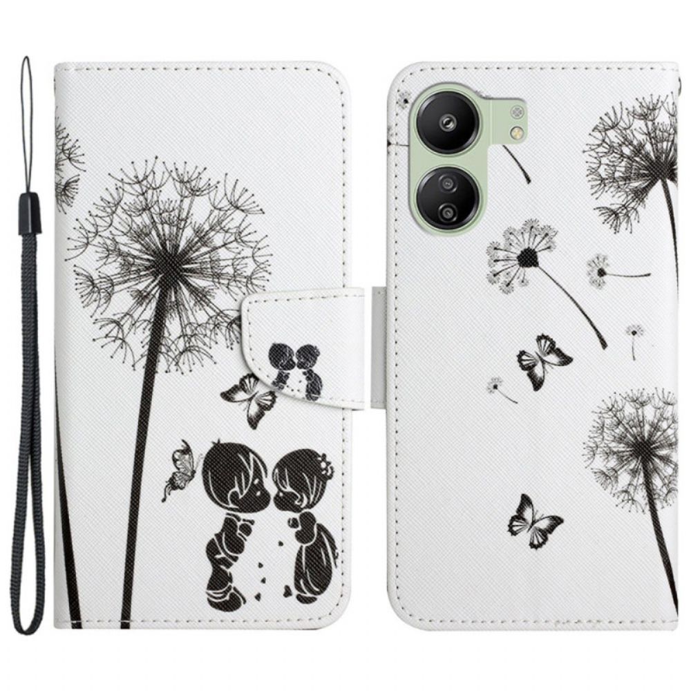 Leren Hoesje Poco C65 Paardebloemen Met Riempje Bescherming Hoesje