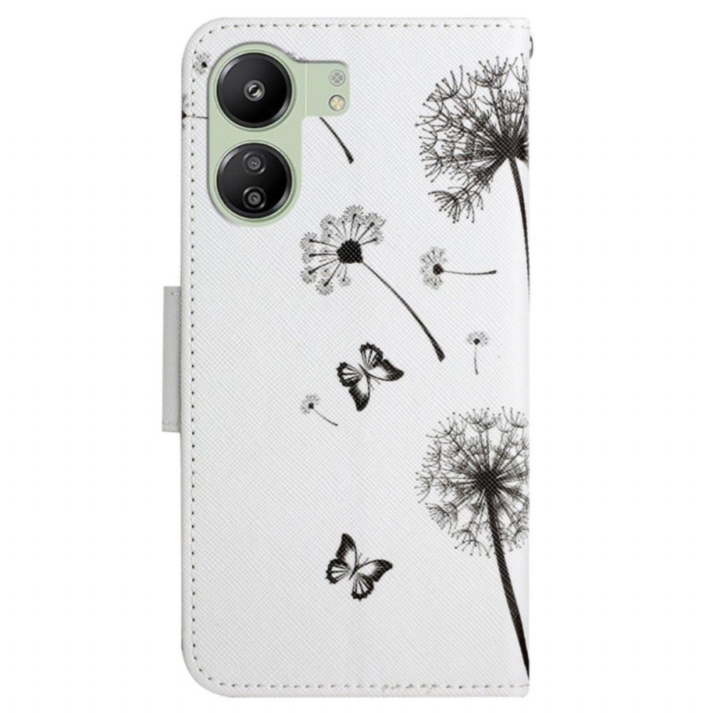 Leren Hoesje Poco C65 Paardebloemen Met Riempje Bescherming Hoesje