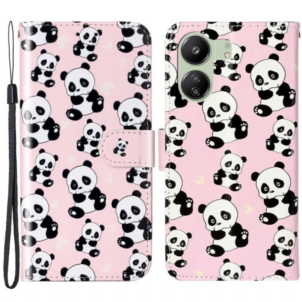 Leren Hoesje Poco C65 Panda's Patroon Met Riem