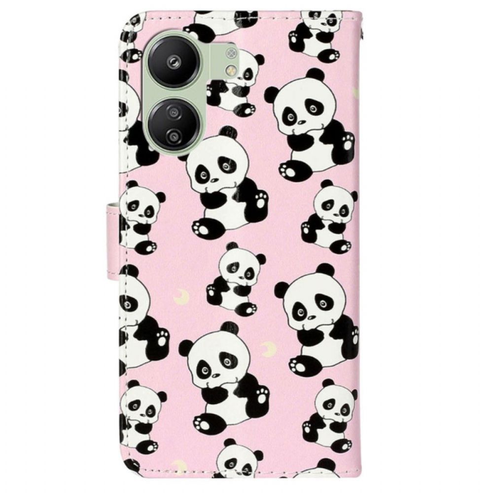 Leren Hoesje Poco C65 Panda's Patroon Met Riem