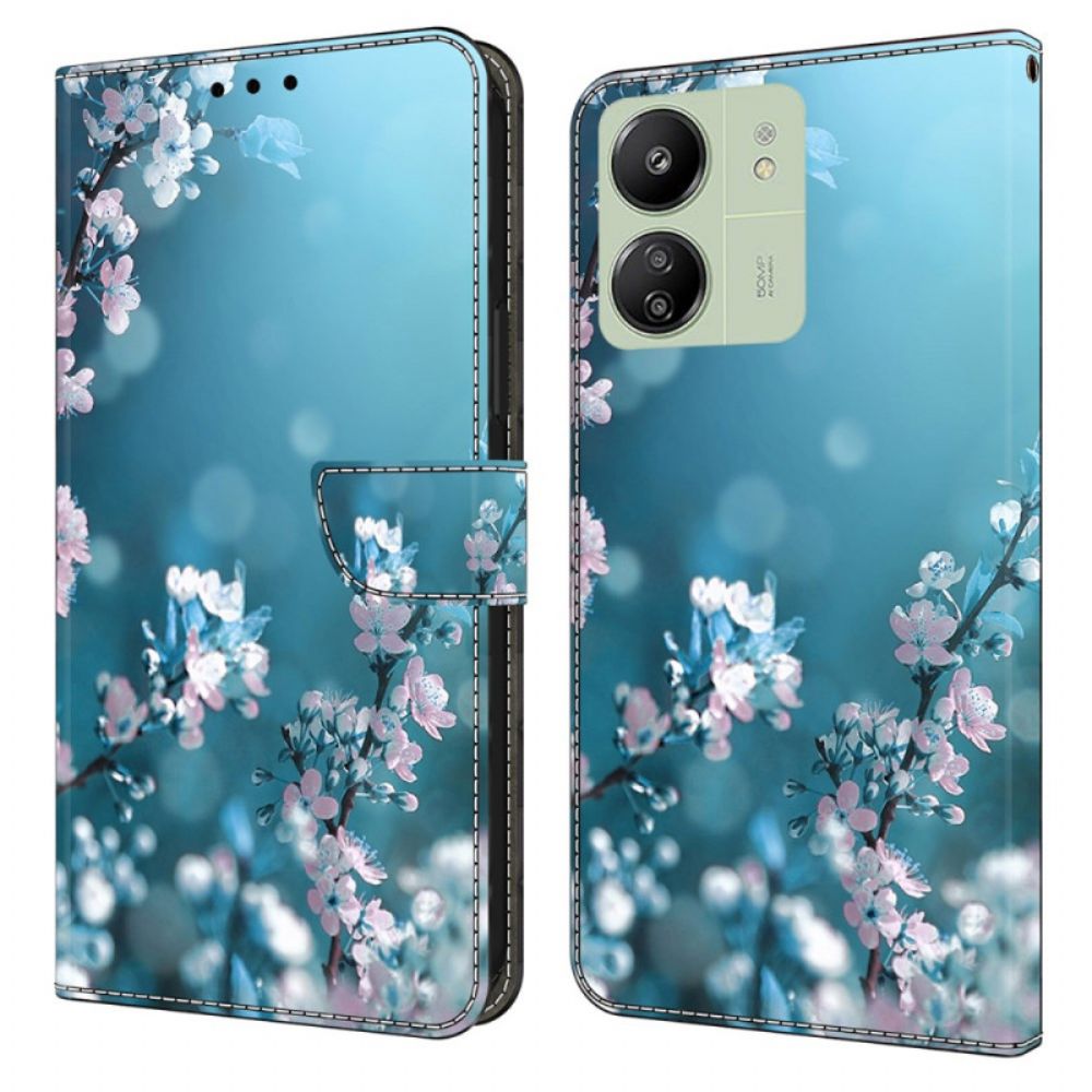 Leren Hoesje Poco C65 Pruimenbloesems Bescherming Hoesje