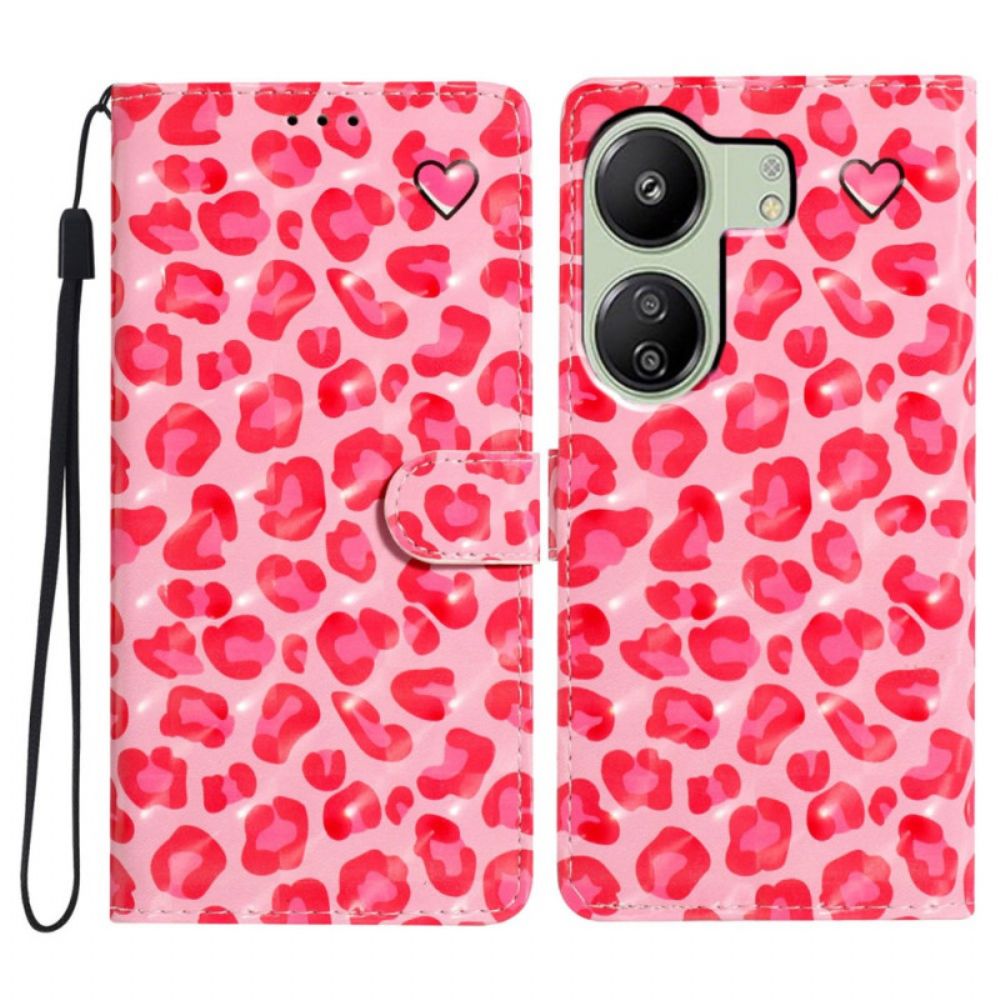 Leren Hoesje Poco C65 Roze Luipaardprint Met Riempje