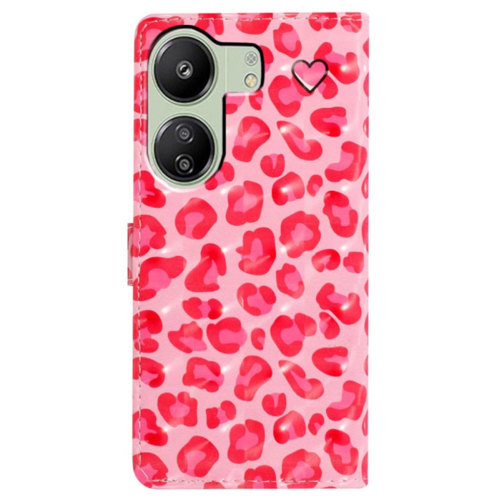 Leren Hoesje Poco C65 Roze Luipaardprint Met Riempje