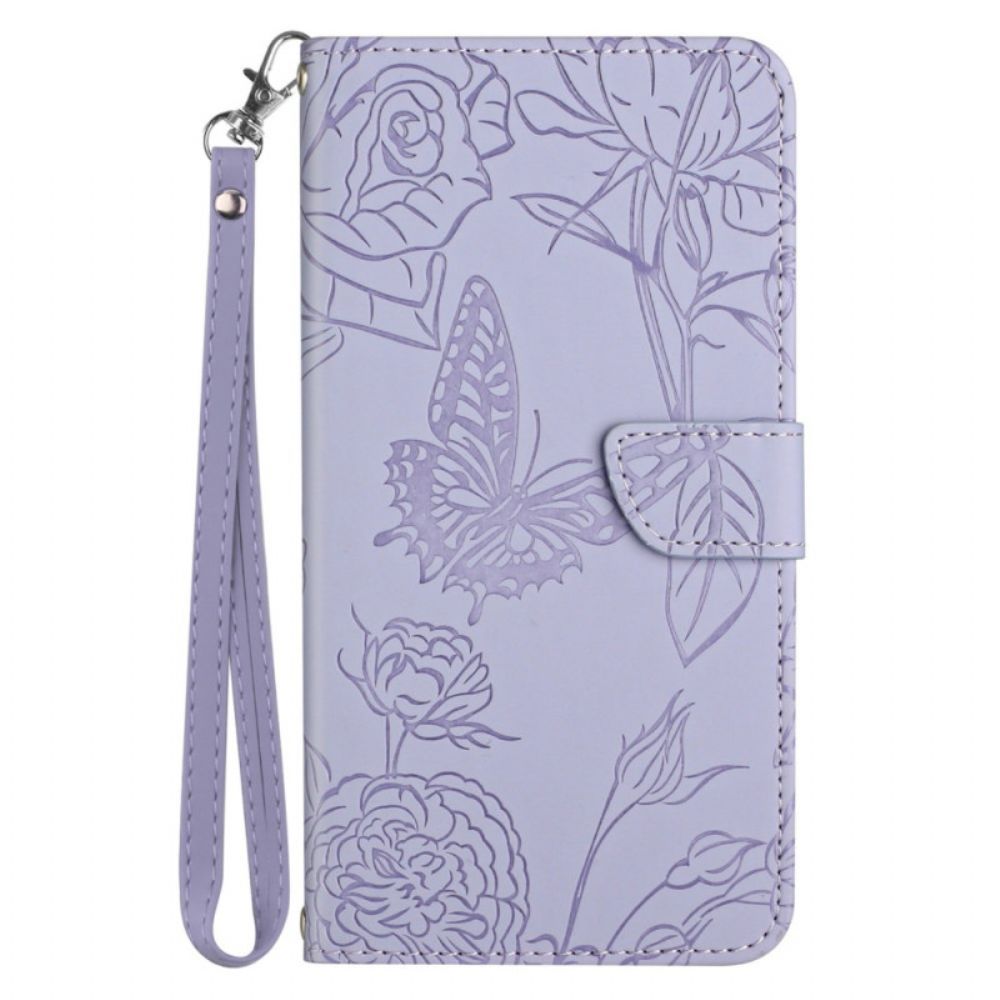 Leren Hoesje Poco C65 Vlinderprint Met Bandje Bescherming Hoesje