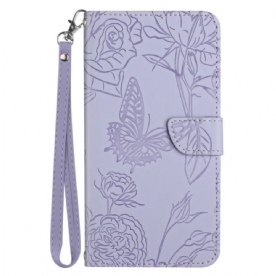 Leren Hoesje Poco C65 Vlinderprint Met Bandje Bescherming Hoesje