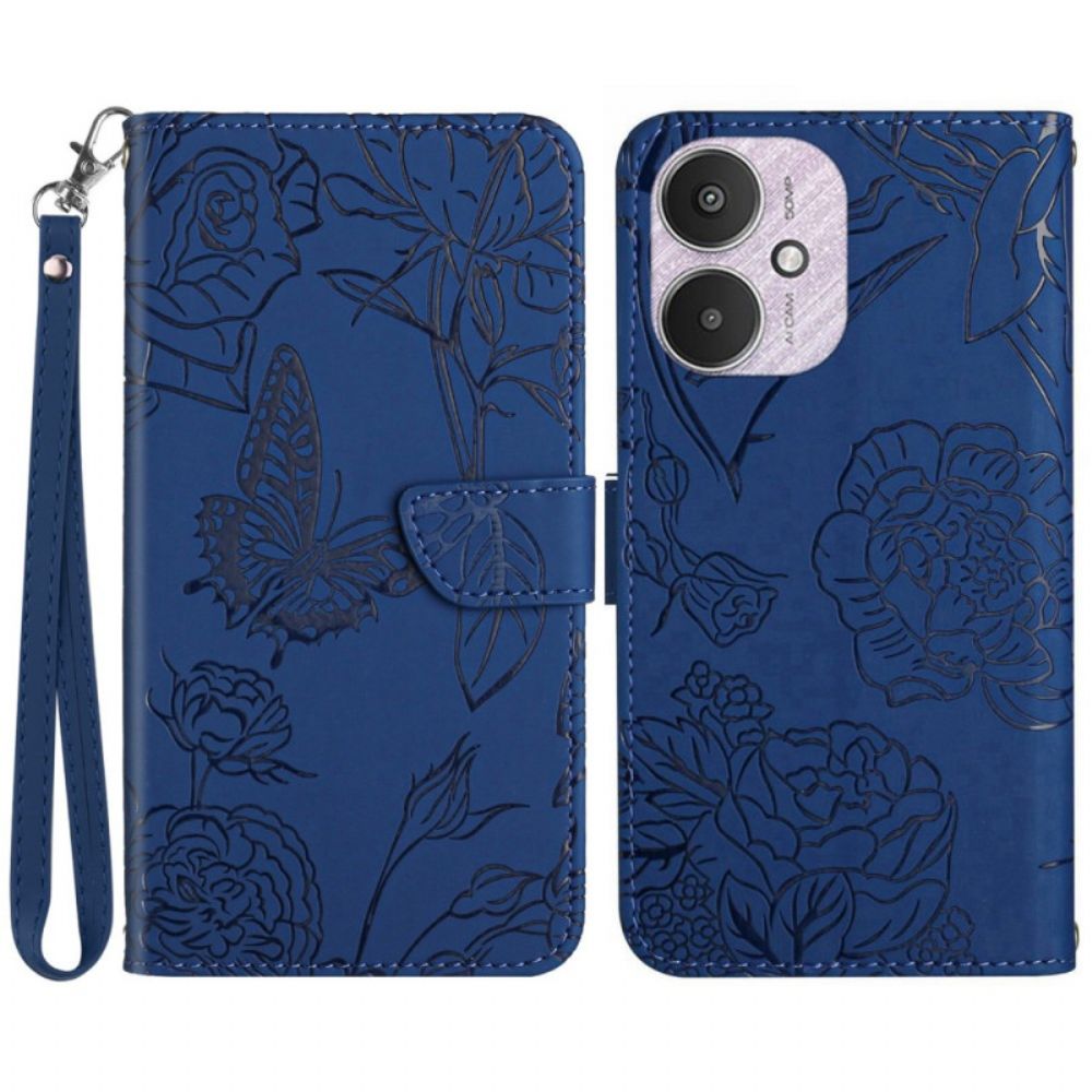 Leren Hoesje Poco C65 Vlinderprint Met Bandje Bescherming Hoesje