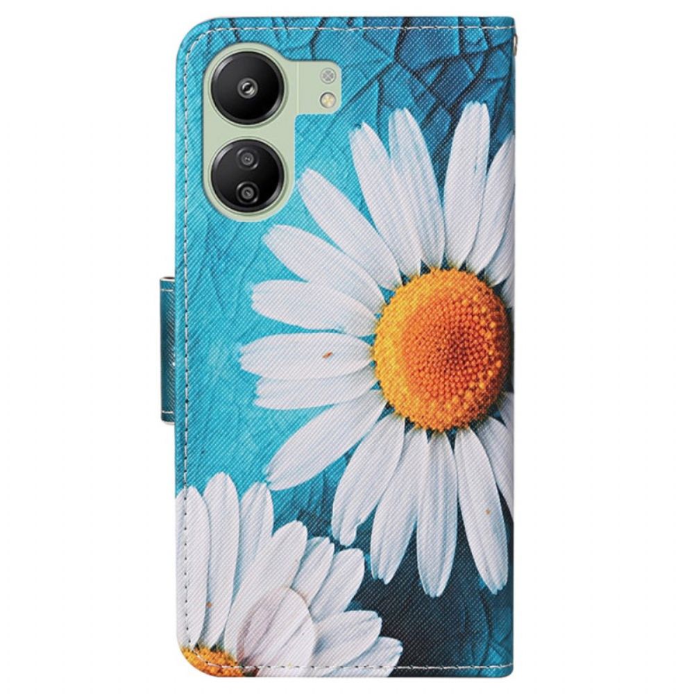 Leren Hoesje Voor Poco C65 Grote Bandchrysanten