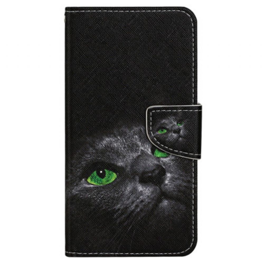 Leren Hoesje Voor Poco C65 Kat Met Groene Ogen En Riem