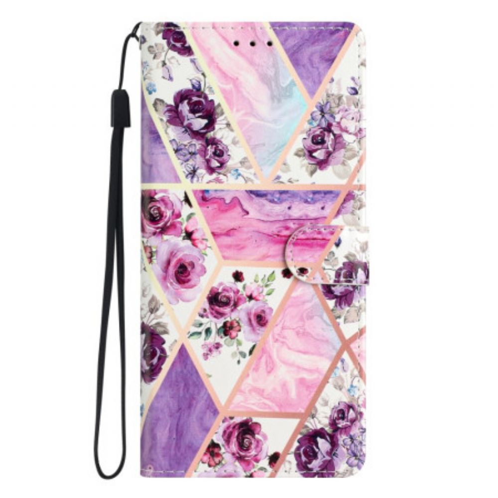 Leren Hoesje Voor Poco C65 Paarse Bloemen Met Riempje