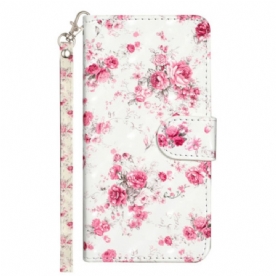 Leren Hoesje Voor Poco C65 Roze Bloemen Met Riem