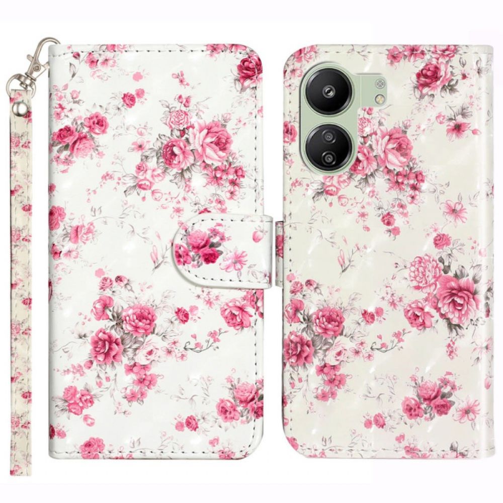 Leren Hoesje Voor Poco C65 Roze Bloemen Met Riem