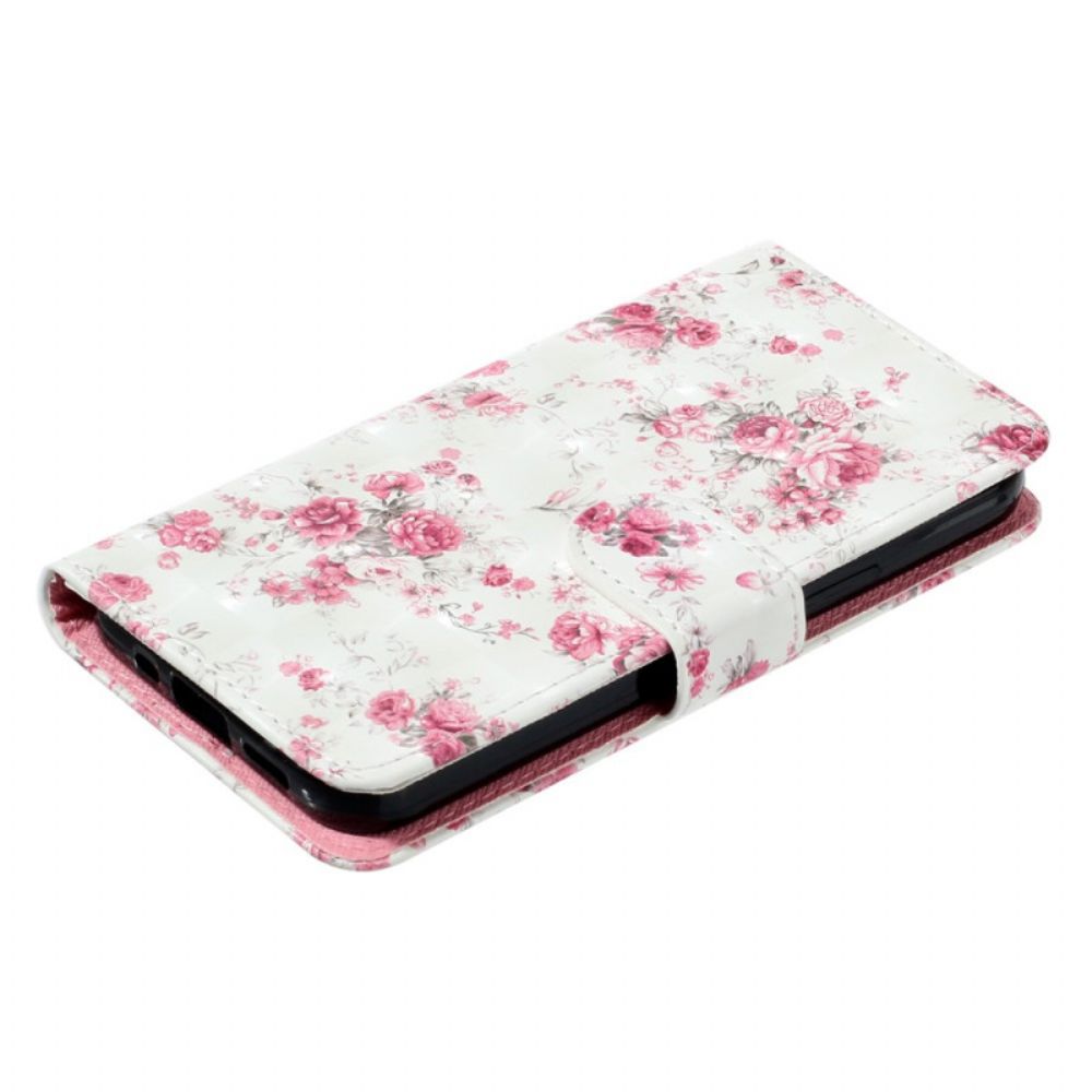 Leren Hoesje Voor Poco C65 Roze Bloemen Met Riem