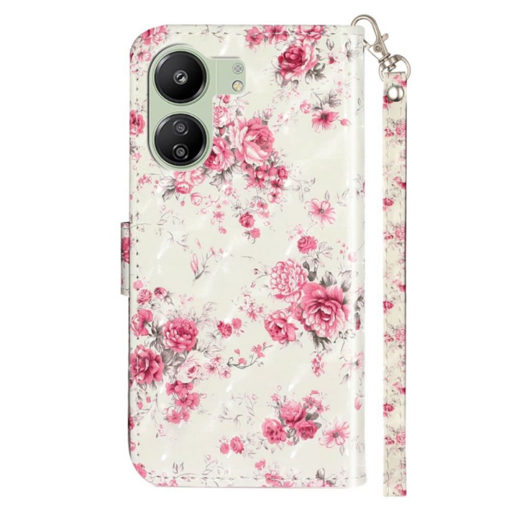 Leren Hoesje Voor Poco C65 Roze Bloemen Met Riem