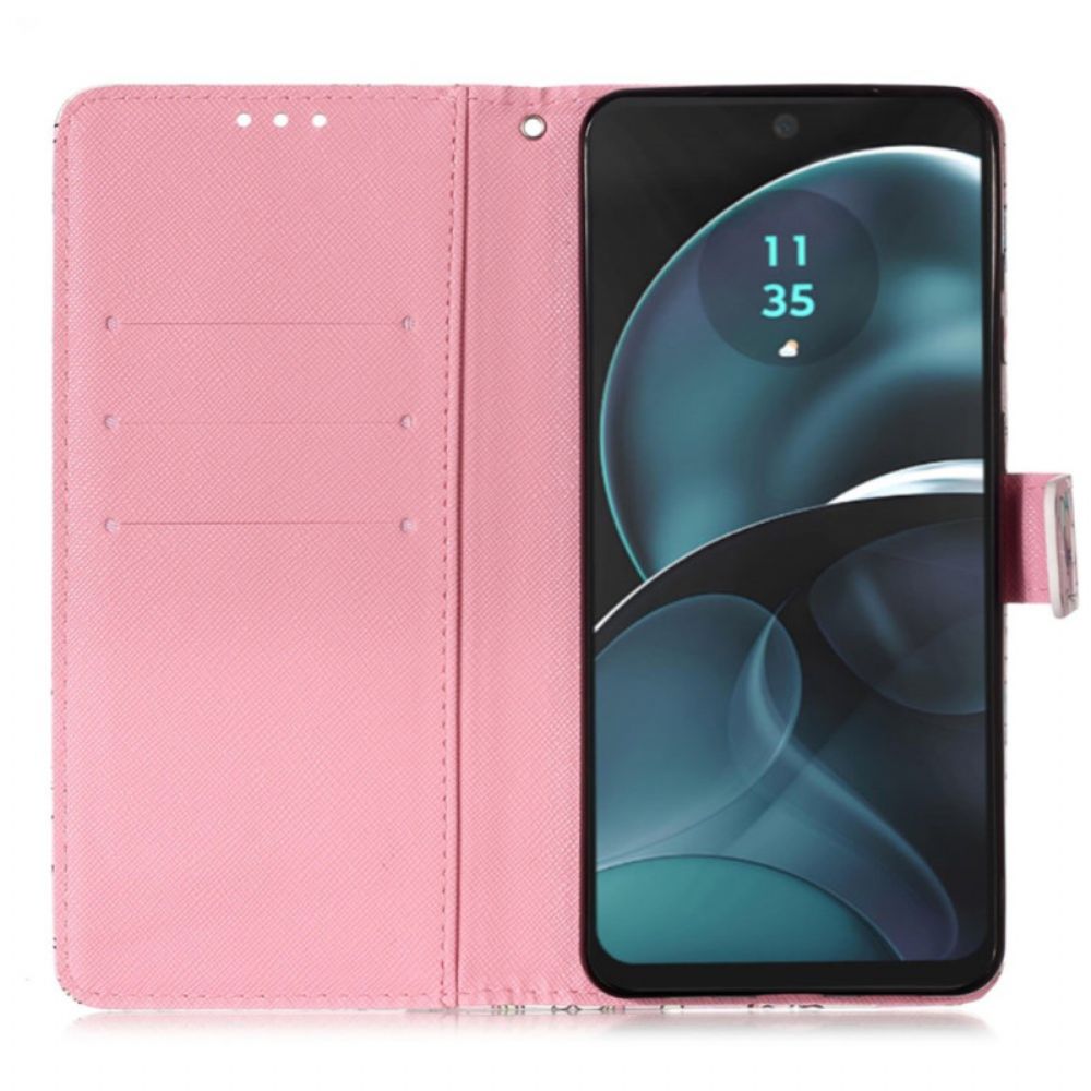 Leren Hoesje Voor Poco C65 Roze Vlinders