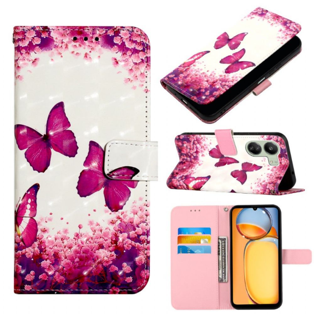 Leren Hoesje Voor Poco C65 Roze Vlinders