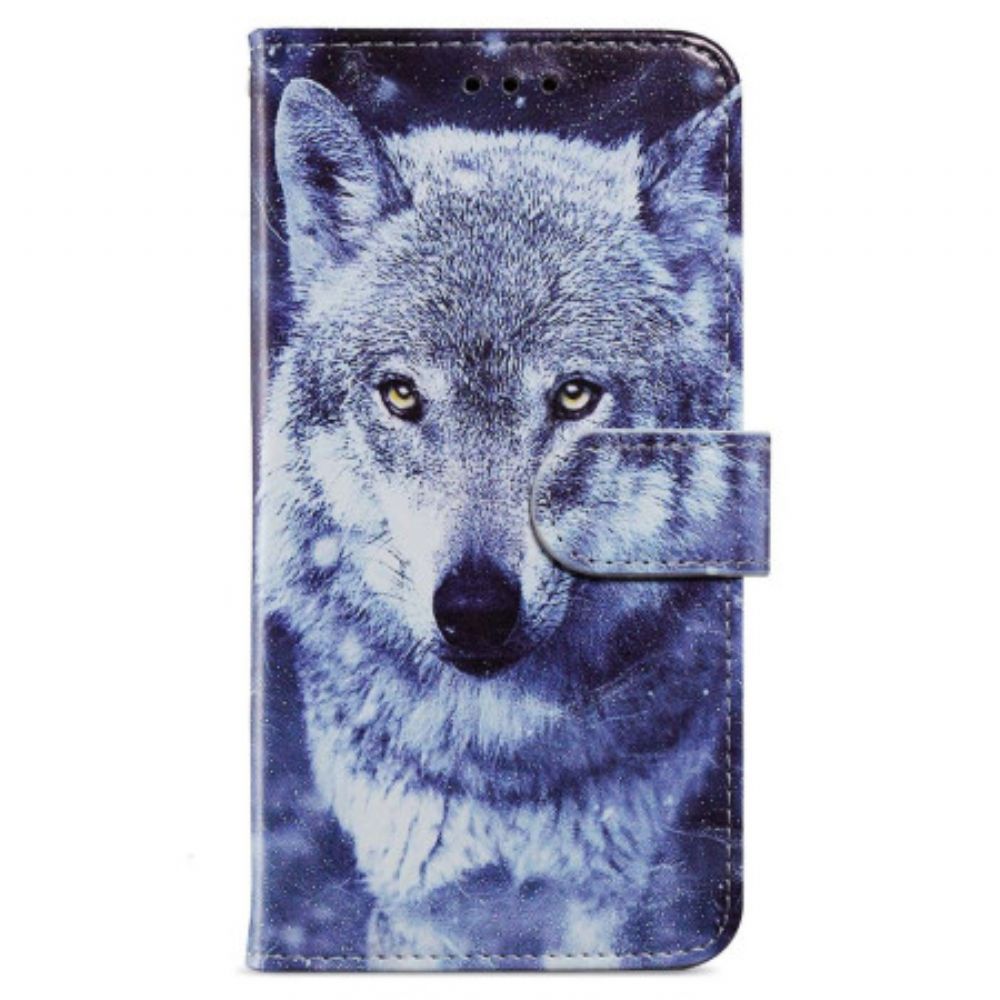 Leren Hoesje Voor Poco C65 Witte Wolf Met Riem