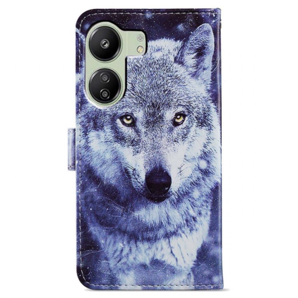 Leren Hoesje Voor Poco C65 Witte Wolf Met Riem