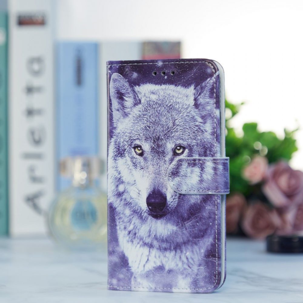 Leren Hoesje Voor Poco C65 Witte Wolf Met Riem