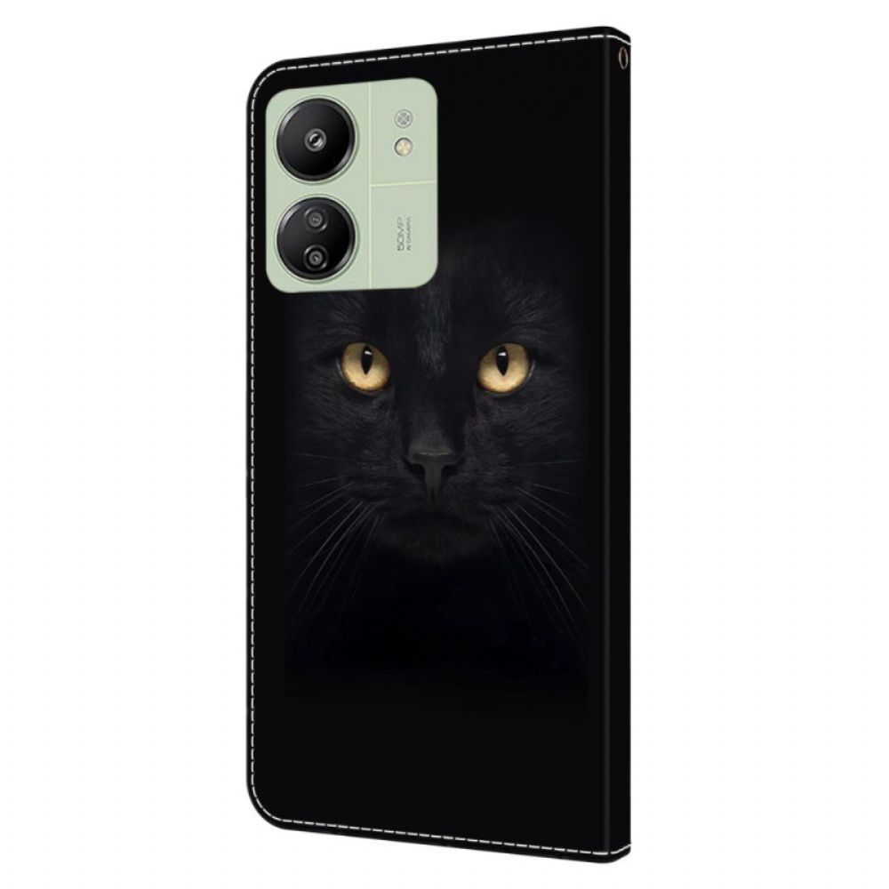 Leren Hoesje Voor Poco C65 Zwarte Kattenogen