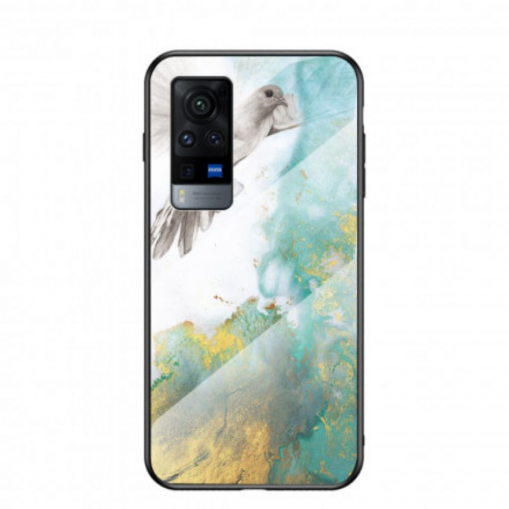 Hoesje voor Vivo X60 Pro Marmer Kleuren Gehard Glas