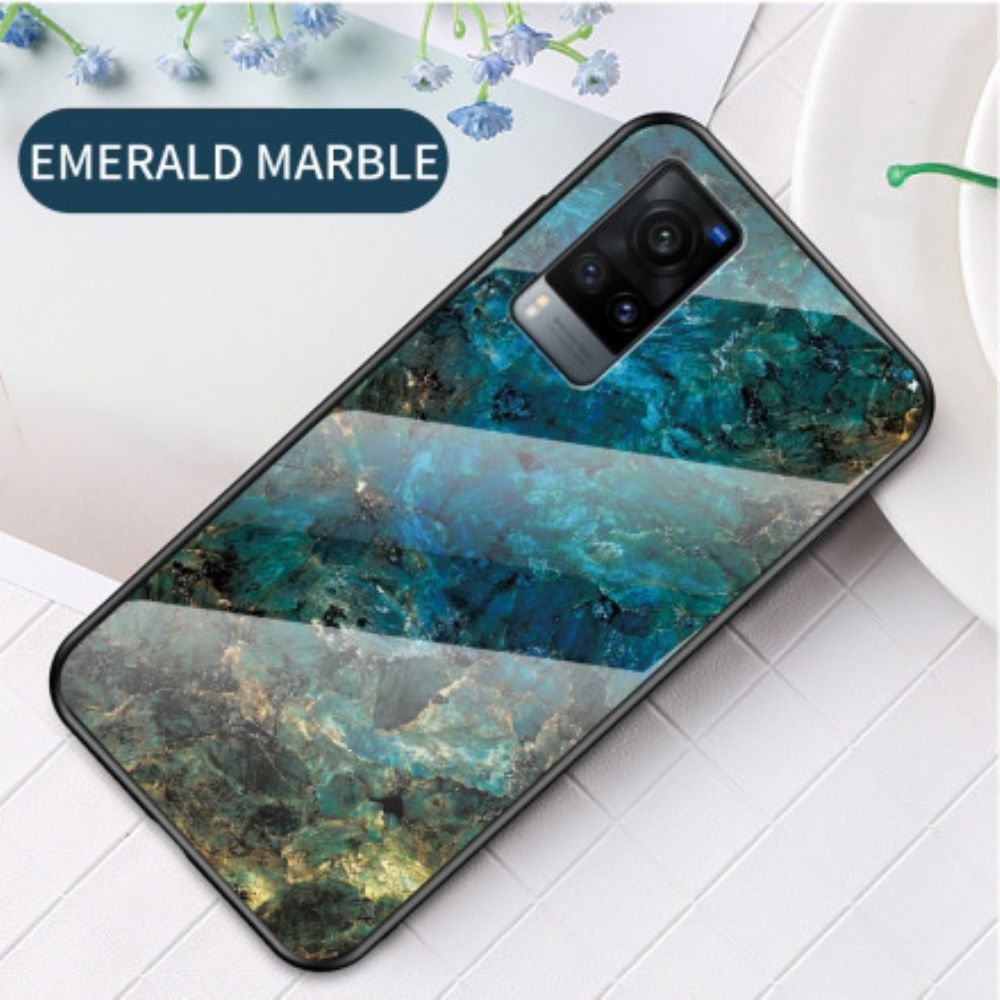 Hoesje voor Vivo X60 Pro Marmer Kleuren Gehard Glas