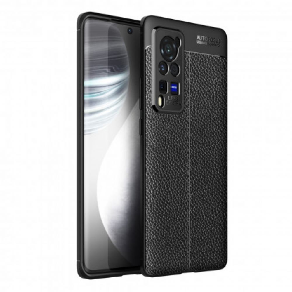 Telefoonhoesje voor Vivo X60 Pro Dubbele Lijn Litchi Leder Effect