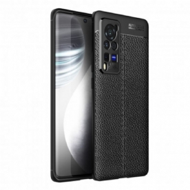 Telefoonhoesje voor Vivo X60 Pro Dubbele Lijn Litchi Leder Effect