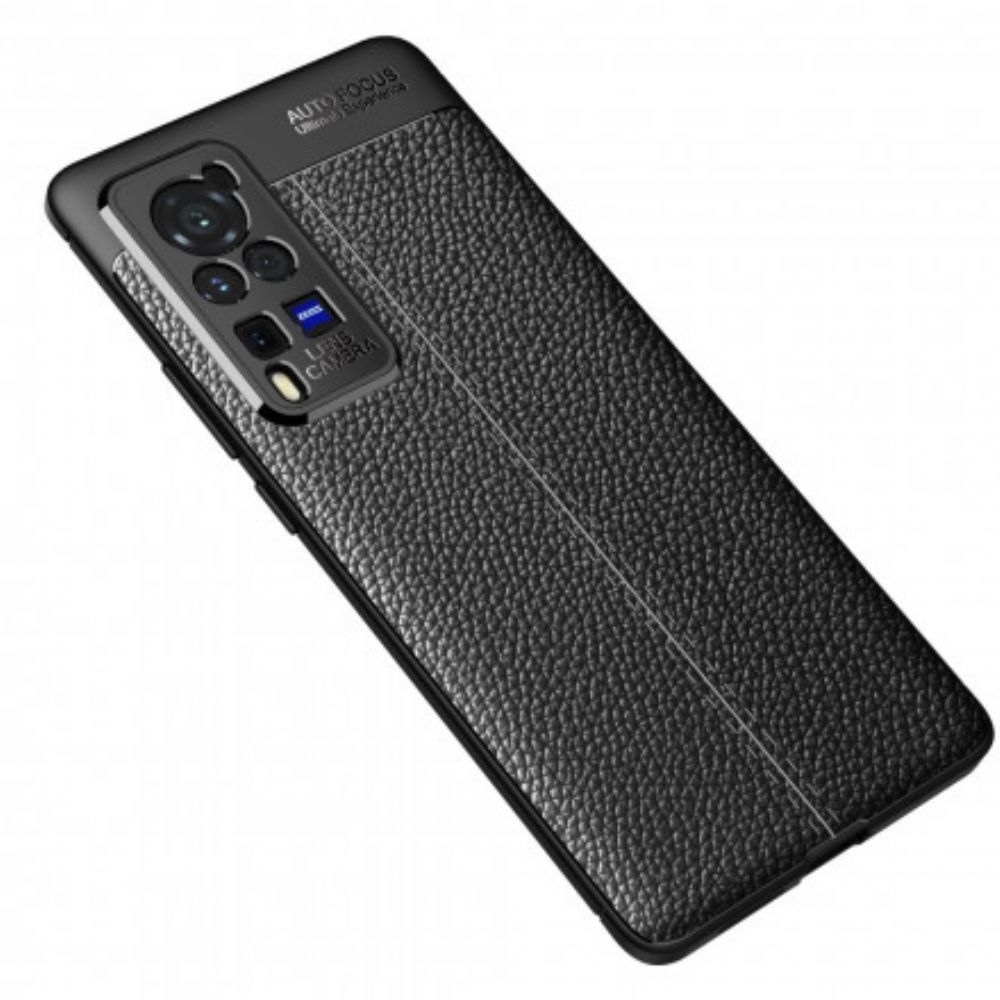 Telefoonhoesje voor Vivo X60 Pro Dubbele Lijn Litchi Leder Effect