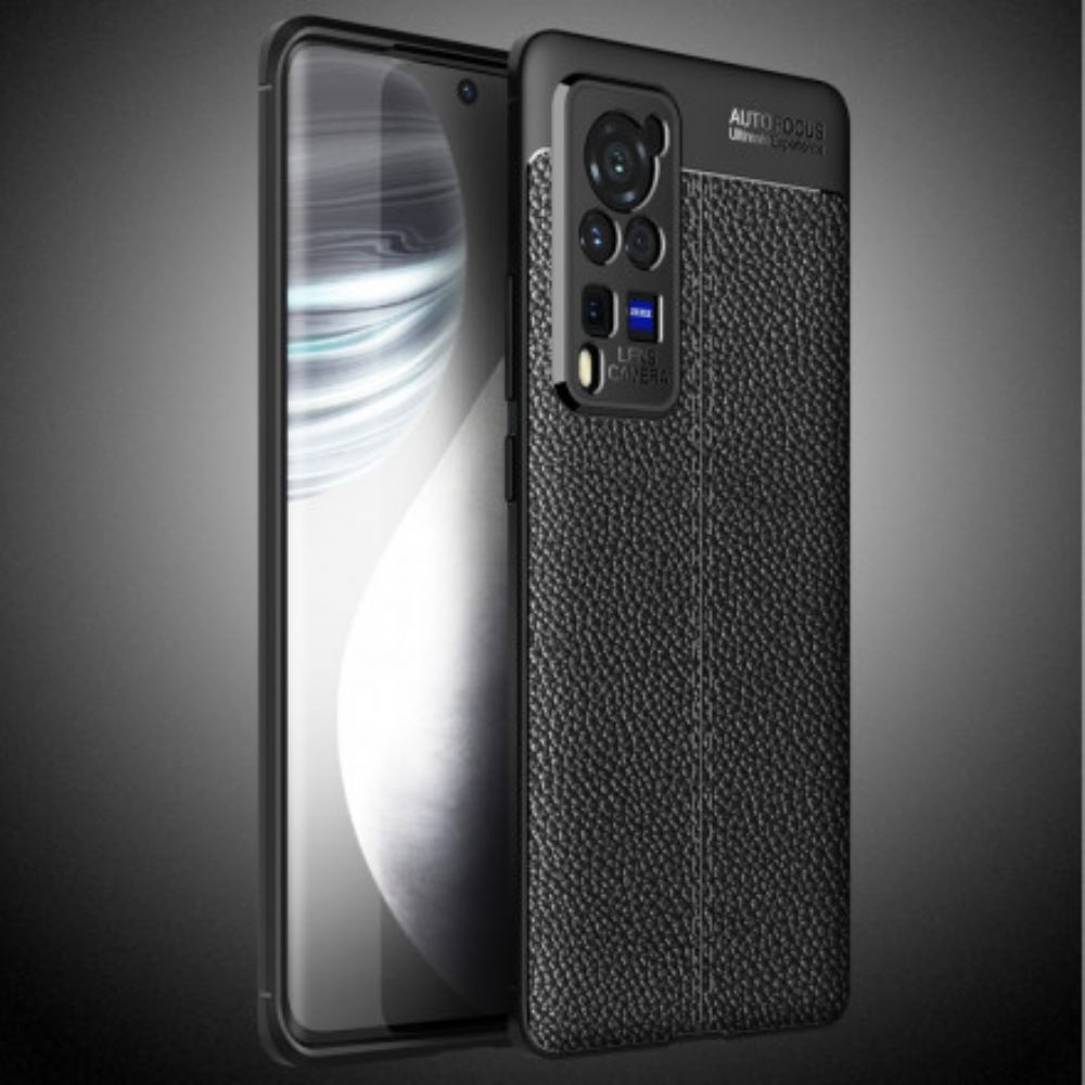 Telefoonhoesje voor Vivo X60 Pro Dubbele Lijn Litchi Leder Effect