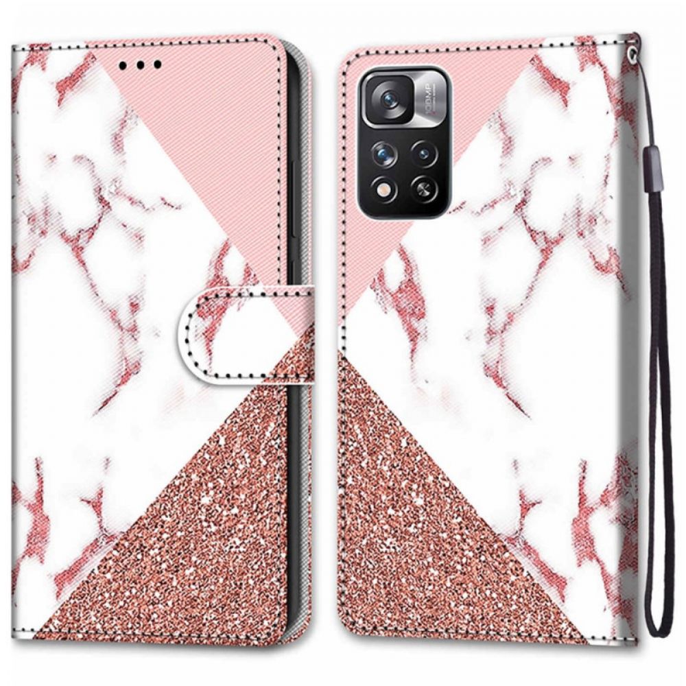 Flip Case voor Xiaomi Redmi Note 11 Pro Plus 5G Marmer En Glitter Driehoek