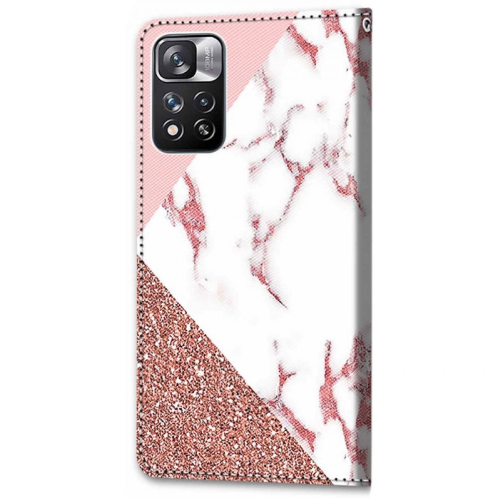 Flip Case voor Xiaomi Redmi Note 11 Pro Plus 5G Marmer En Glitter Driehoek