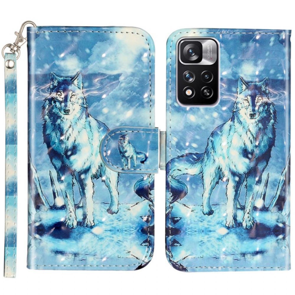 Flip Case voor Xiaomi Redmi Note 11 Pro Plus 5G Met Ketting Gebonden Wolf