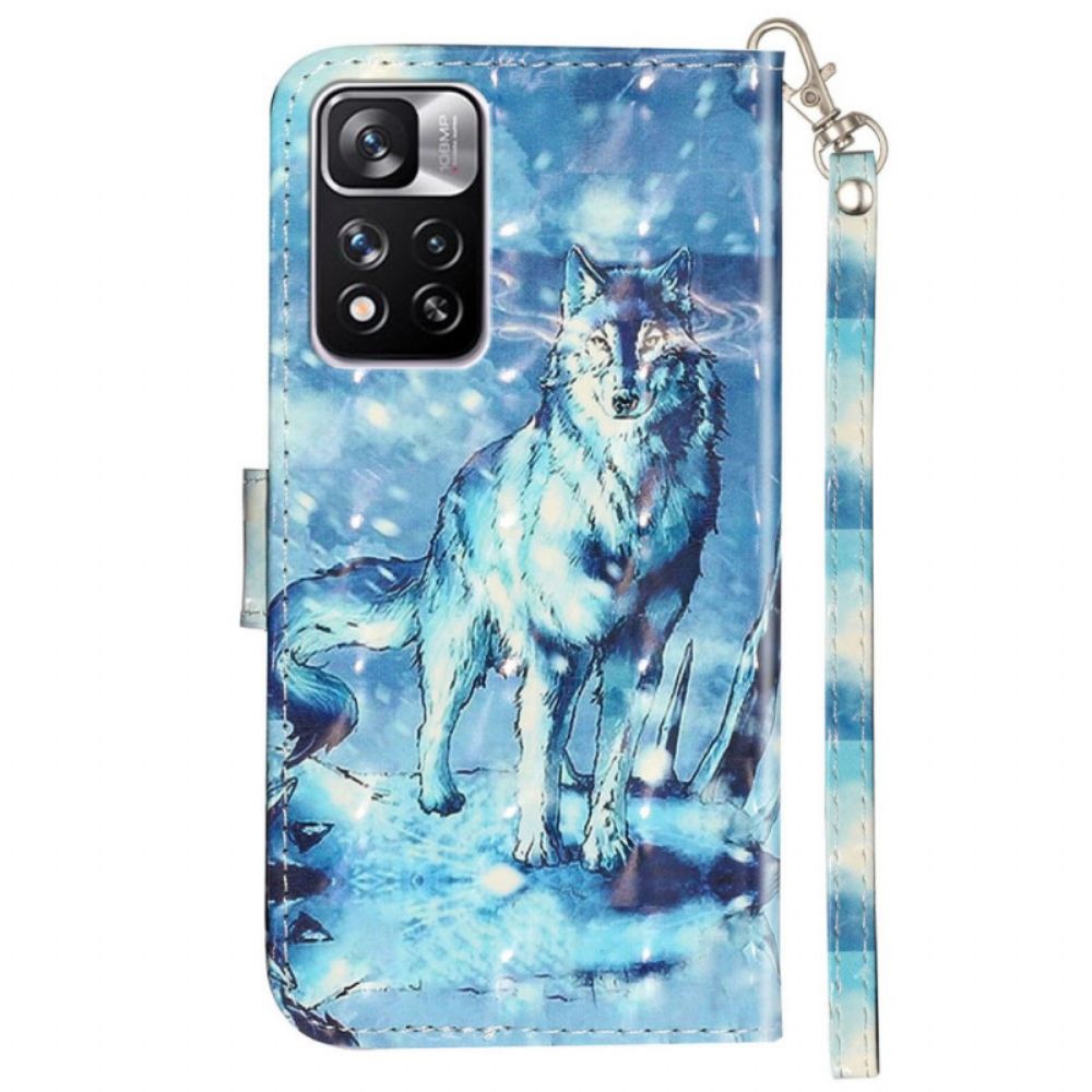 Flip Case voor Xiaomi Redmi Note 11 Pro Plus 5G Met Ketting Gebonden Wolf